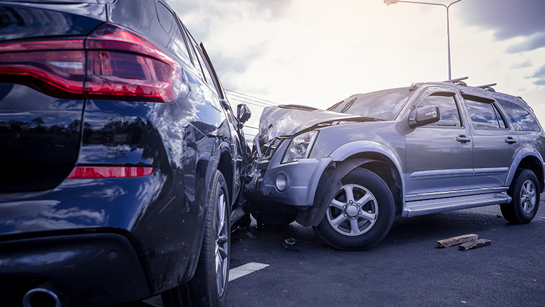 Car crash dangerous accident on the road.